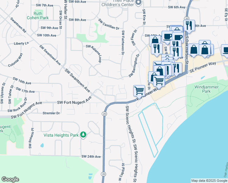 map of restaurants, bars, coffee shops, grocery stores, and more near 30875 State Route 20 in Oak Harbor