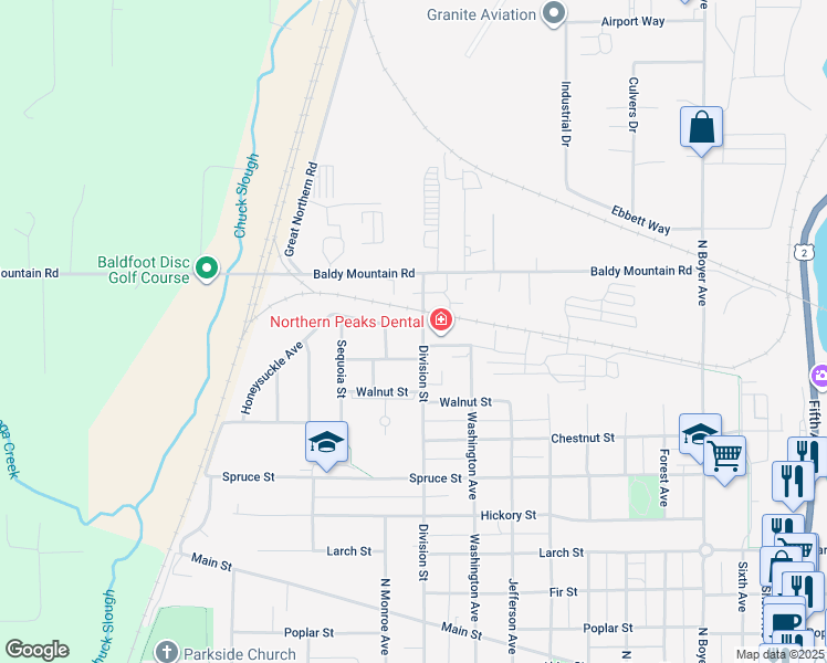 map of restaurants, bars, coffee shops, grocery stores, and more near 1400 North Division Avenue in Sandpoint
