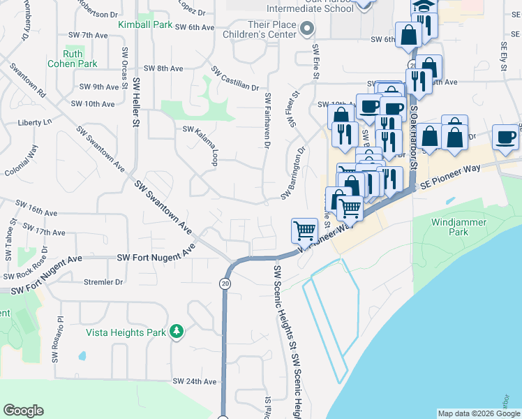 map of restaurants, bars, coffee shops, grocery stores, and more near 752 Southwest Barrington Drive in Oak Harbor