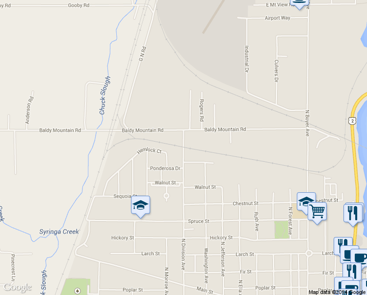 map of restaurants, bars, coffee shops, grocery stores, and more near 1400 N Division Ave in Sandpoint
