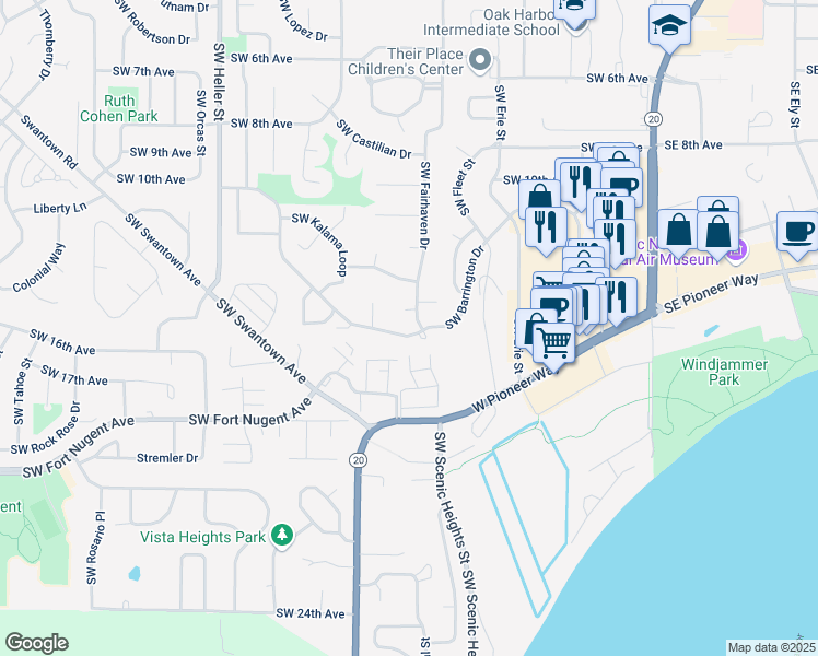 map of restaurants, bars, coffee shops, grocery stores, and more near 752 Southwest Barrington Drive in Oak Harbor