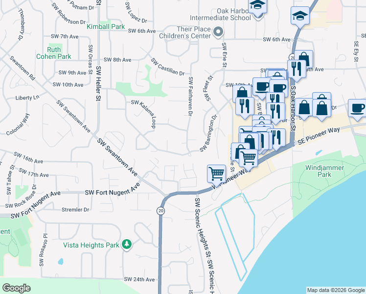 map of restaurants, bars, coffee shops, grocery stores, and more near 752 Southwest Barrington Drive in Oak Harbor