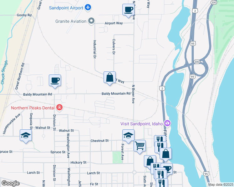 map of restaurants, bars, coffee shops, grocery stores, and more near 812 Baldy Mountain Road in Sandpoint