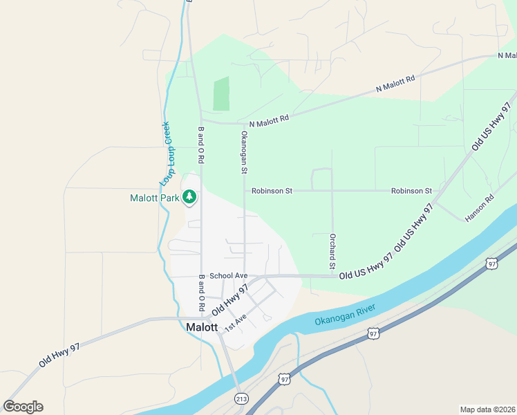 map of restaurants, bars, coffee shops, grocery stores, and more near 19 Okanogan Street in Malott