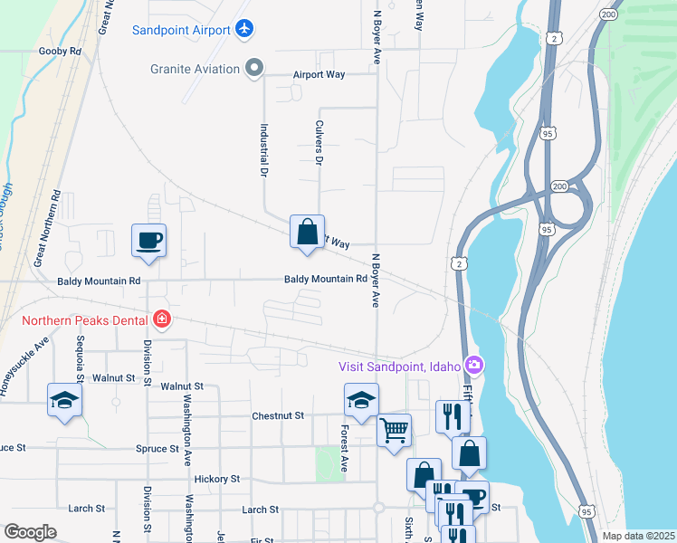 map of restaurants, bars, coffee shops, grocery stores, and more near 812 Baldy Mountain Road in Sandpoint