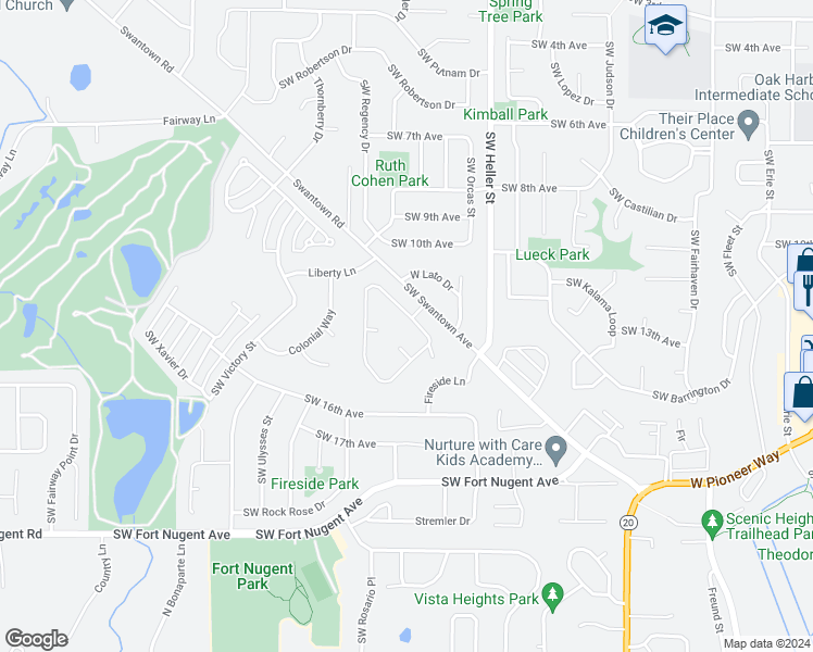 map of restaurants, bars, coffee shops, grocery stores, and more near 2071 North Crosswoods Circle in Oak Harbor