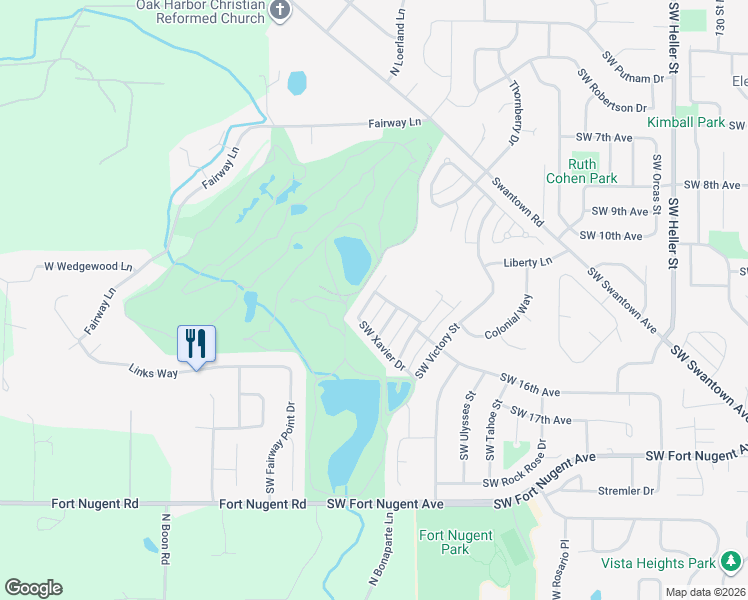 map of restaurants, bars, coffee shops, grocery stores, and more near 1292 Southwest Xavier Drive in Oak Harbor