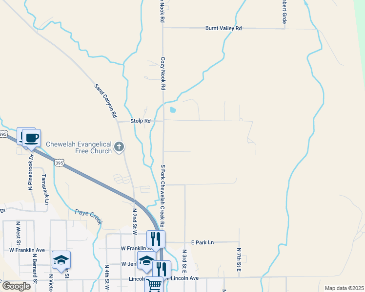 map of restaurants, bars, coffee shops, grocery stores, and more near 2244 Cozy Nook Road in Chewelah