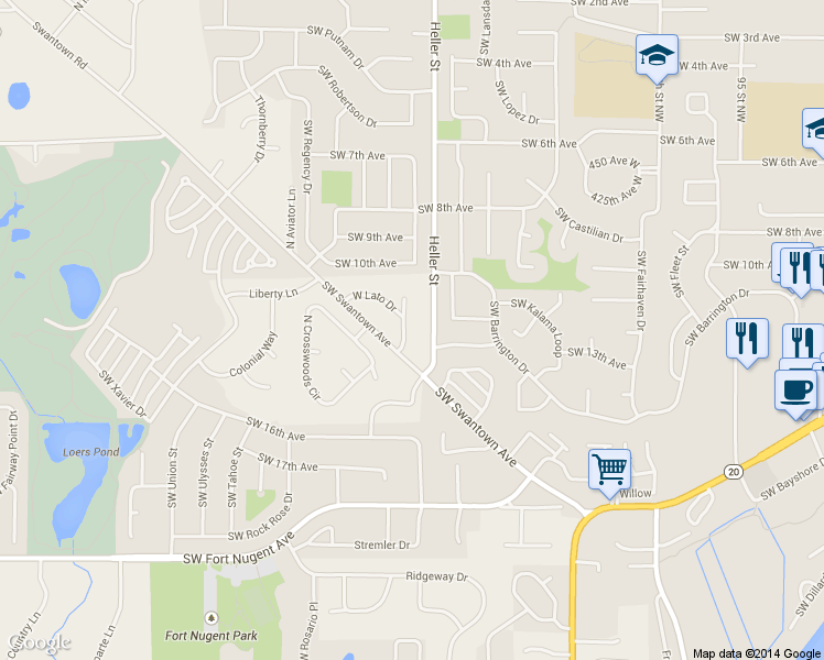map of restaurants, bars, coffee shops, grocery stores, and more near 1474 Southwest Swantown Avenue in Oak Harbor