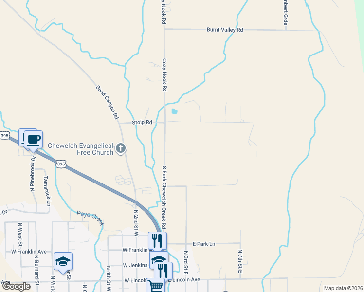 map of restaurants, bars, coffee shops, grocery stores, and more near 2268 Cozy Nook Branch Rd in Chewelah