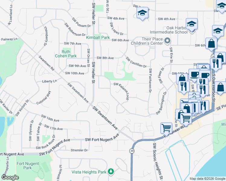 map of restaurants, bars, coffee shops, grocery stores, and more near 1154 Southwest Kalama Loop in Oak Harbor