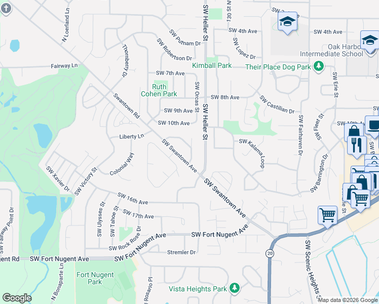 map of restaurants, bars, coffee shops, grocery stores, and more near 2186 Norman Drive in Oak Harbor