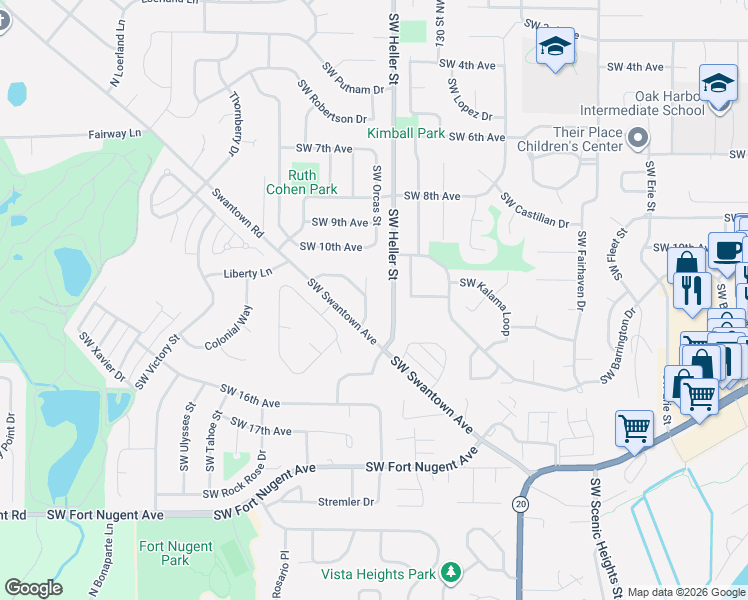 map of restaurants, bars, coffee shops, grocery stores, and more near 2186 Norman Drive in Oak Harbor