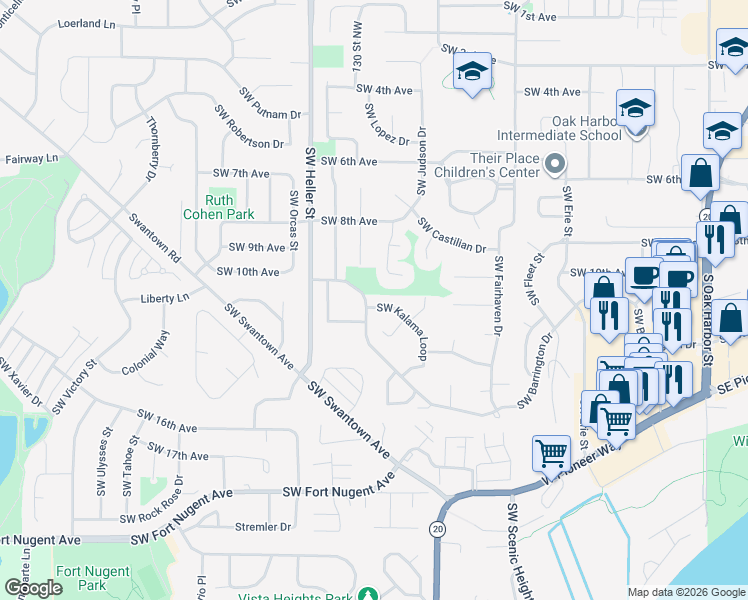 map of restaurants, bars, coffee shops, grocery stores, and more near 1124 Southwest Kalama Loop in Oak Harbor