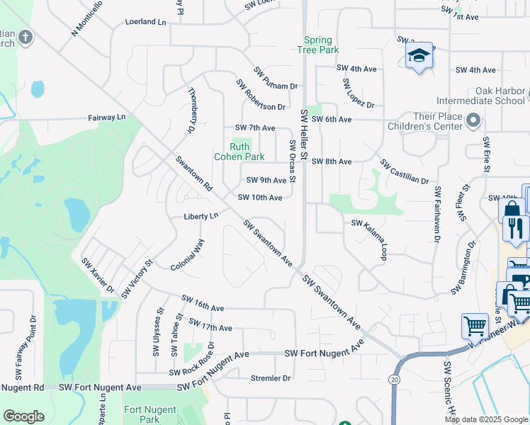 map of restaurants, bars, coffee shops, grocery stores, and more near 1142 West Lato Drive in Oak Harbor