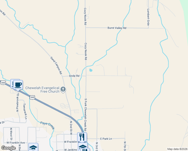 map of restaurants, bars, coffee shops, grocery stores, and more near 2268 Cozy Nook Branch Rd in Chewelah