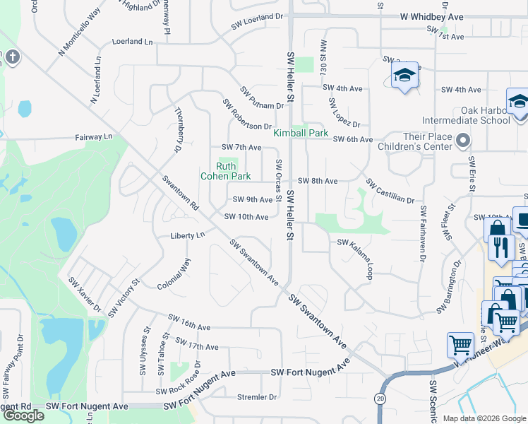 map of restaurants, bars, coffee shops, grocery stores, and more near 1471 Southwest 9th Avenue in Oak Harbor