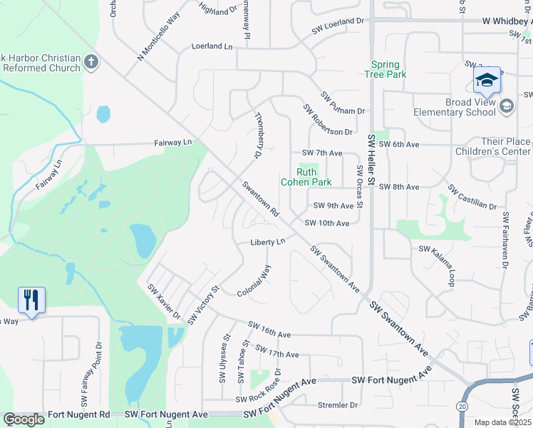map of restaurants, bars, coffee shops, grocery stores, and more near 921 Southwest Regency Drive in Oak Harbor