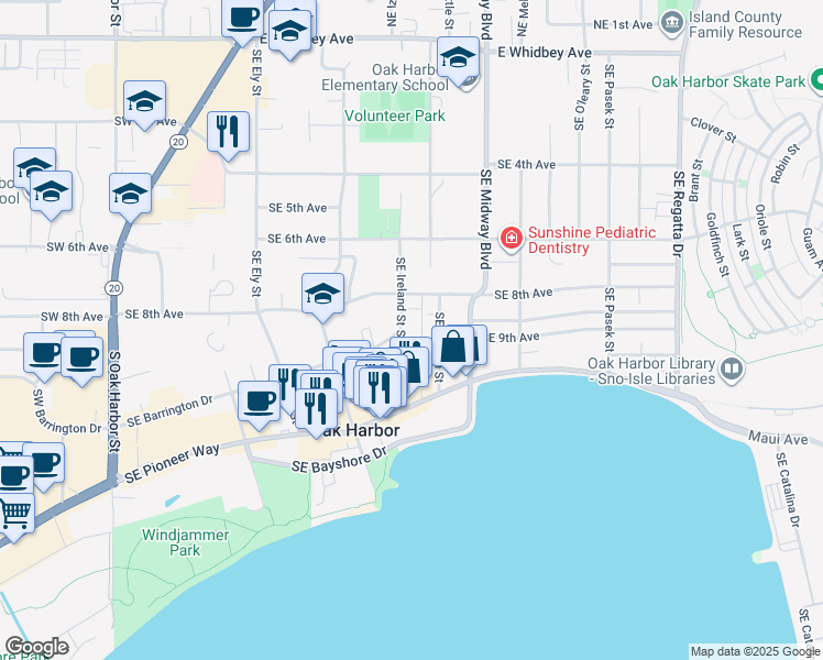 map of restaurants, bars, coffee shops, grocery stores, and more near 891 Southeast Ilwaco Alley in Oak Harbor