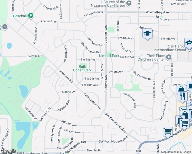 map of restaurants, bars, coffee shops, grocery stores, and more near 1471 Southwest 9th Avenue in Oak Harbor