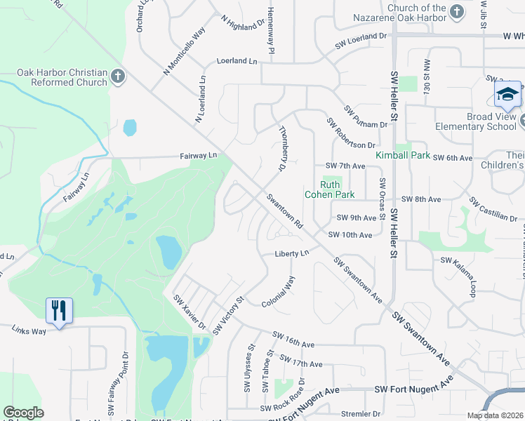 map of restaurants, bars, coffee shops, grocery stores, and more near 907 Southwest Silverberry Street in Oak Harbor
