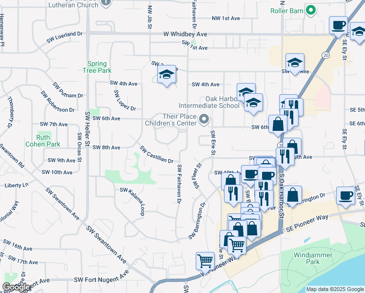 map of restaurants, bars, coffee shops, grocery stores, and more near 827 Southwest Fairhaven Drive in Oak Harbor