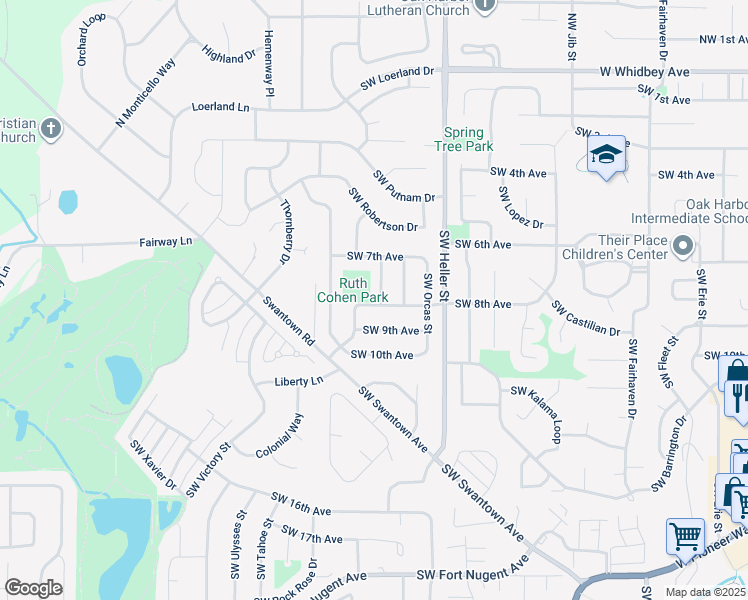 map of restaurants, bars, coffee shops, grocery stores, and more near 752 Southwest Puffin Street in Oak Harbor