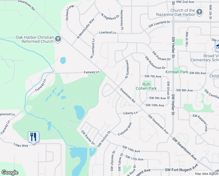 map of restaurants, bars, coffee shops, grocery stores, and more near 2148 Southwest Sunnyside Avenue in Oak Harbor
