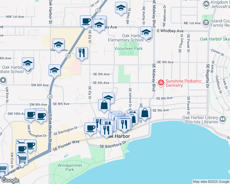 map of restaurants, bars, coffee shops, grocery stores, and more near 730 Southeast 8th Avenue in Oak Harbor