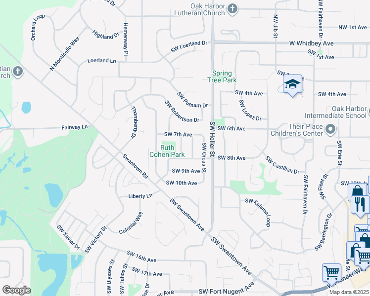 map of restaurants, bars, coffee shops, grocery stores, and more near 752 Southwest Puffin Street in Oak Harbor