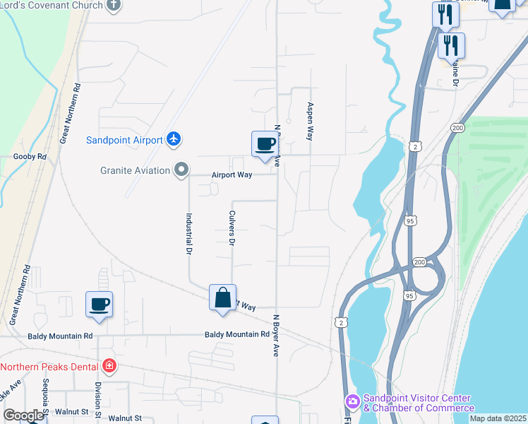 map of restaurants, bars, coffee shops, grocery stores, and more near 1925 North Boyer Avenue in Sandpoint
