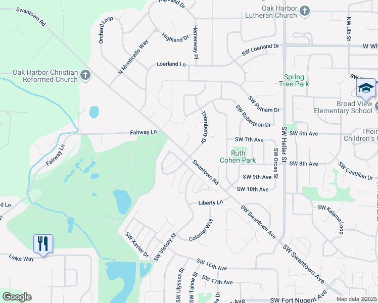 map of restaurants, bars, coffee shops, grocery stores, and more near 2148 Southwest Sunnyside Avenue in Oak Harbor