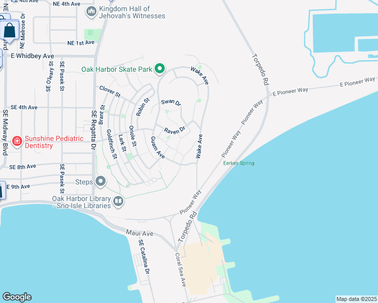 map of restaurants, bars, coffee shops, grocery stores, and more near 2156-2170 Grouse Ln in Oak Harbor
