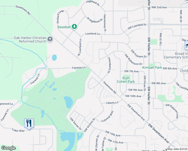map of restaurants, bars, coffee shops, grocery stores, and more near 2148 Southwest Sunnyside Avenue in Oak Harbor