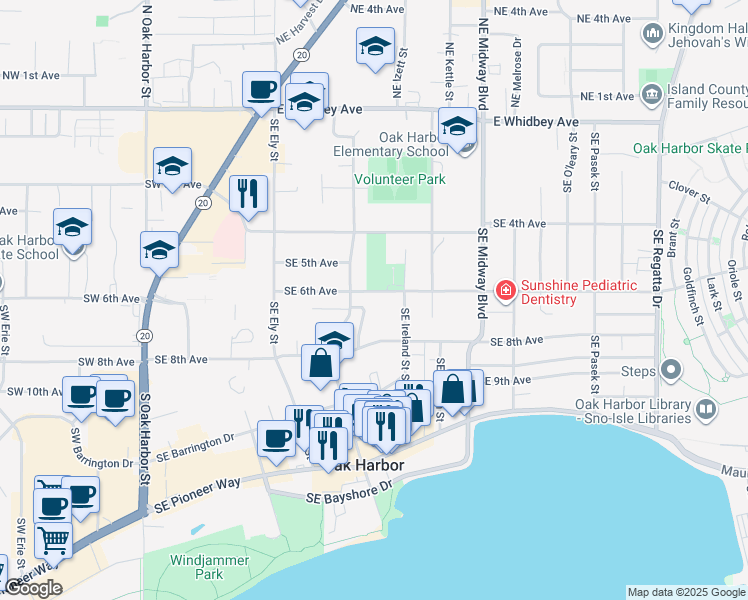 map of restaurants, bars, coffee shops, grocery stores, and more near 789 Southeast 6th Avenue in Oak Harbor