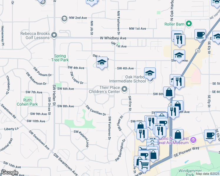 map of restaurants, bars, coffee shops, grocery stores, and more near 751 Southwest 6th Avenue in Oak Harbor