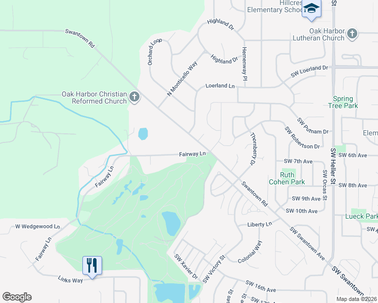 map of restaurants, bars, coffee shops, grocery stores, and more near 1311 Swantown Road in Oak Harbor