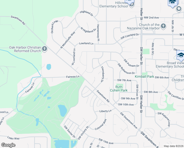map of restaurants, bars, coffee shops, grocery stores, and more near 2085 Southwest Robertson Drive in Oak Harbor