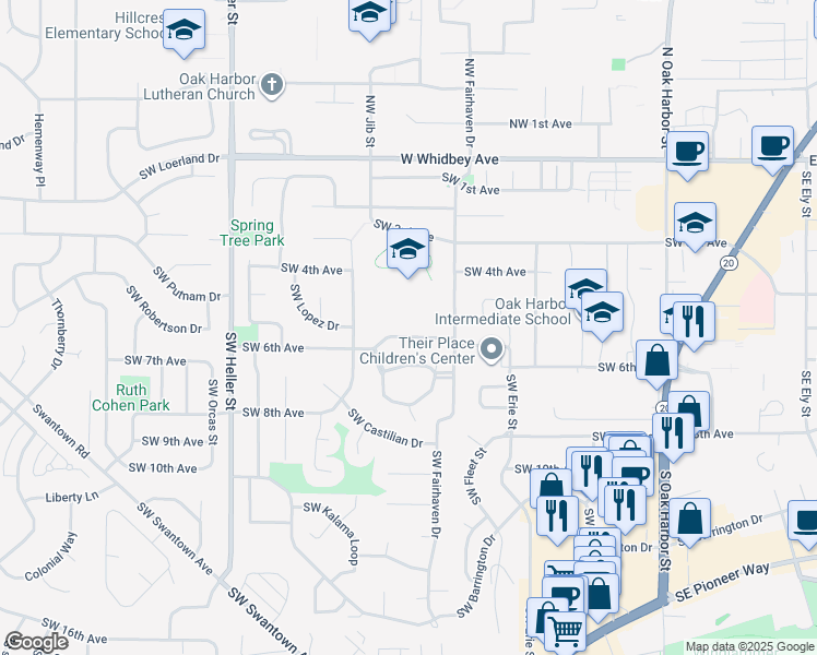 map of restaurants, bars, coffee shops, grocery stores, and more near 880 Southwest 6th Avenue in Oak Harbor