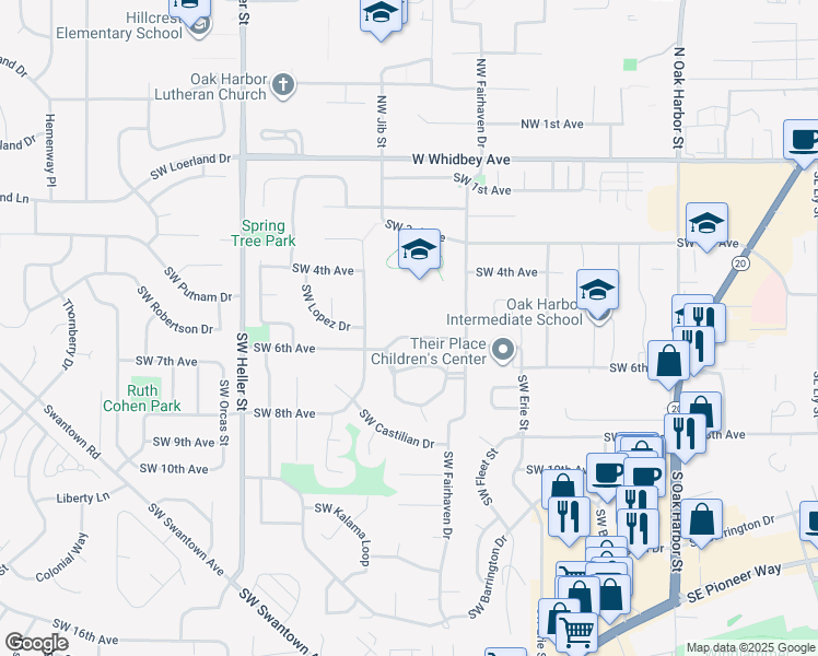 map of restaurants, bars, coffee shops, grocery stores, and more near 880 Southwest 6th Avenue in Oak Harbor