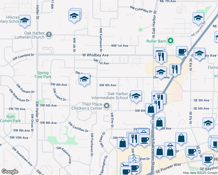 map of restaurants, bars, coffee shops, grocery stores, and more near 535 Southwest 4th Avenue in Oak Harbor