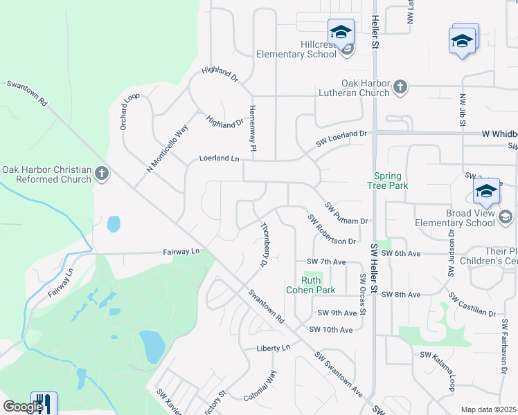 map of restaurants, bars, coffee shops, grocery stores, and more near 370 Southwest Thornberry Drive in Oak Harbor