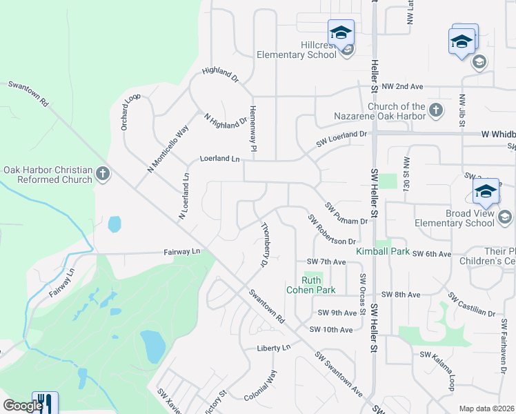 map of restaurants, bars, coffee shops, grocery stores, and more near 370 Southwest Thornberry Drive in Oak Harbor