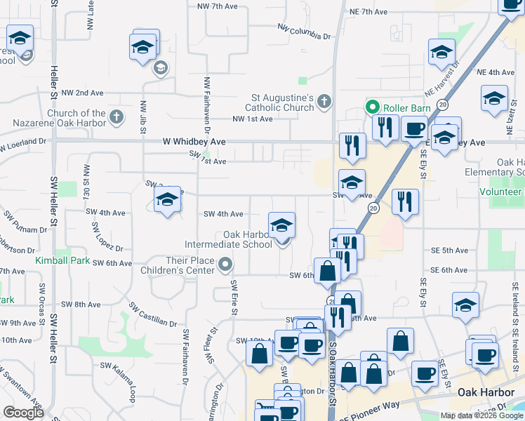 map of restaurants, bars, coffee shops, grocery stores, and more near 371 Southwest 4th Avenue in Oak Harbor