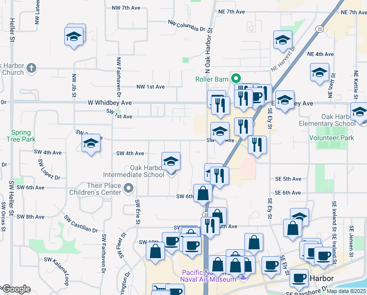 map of restaurants, bars, coffee shops, grocery stores, and more near 79 Southwest 3rd Avenue in Oak Harbor
