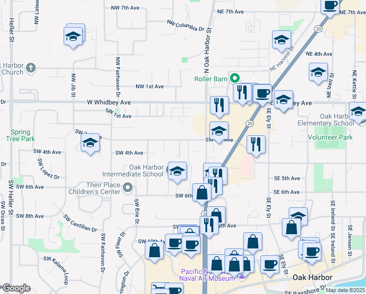 map of restaurants, bars, coffee shops, grocery stores, and more near 79 Southwest 3rd Avenue in Oak Harbor