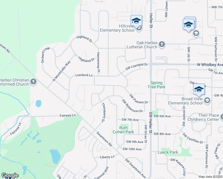 map of restaurants, bars, coffee shops, grocery stores, and more near 341 Southwest Roodzant Street in Oak Harbor
