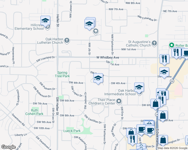 map of restaurants, bars, coffee shops, grocery stores, and more near 941 Southwest 2nd Avenue in Oak Harbor