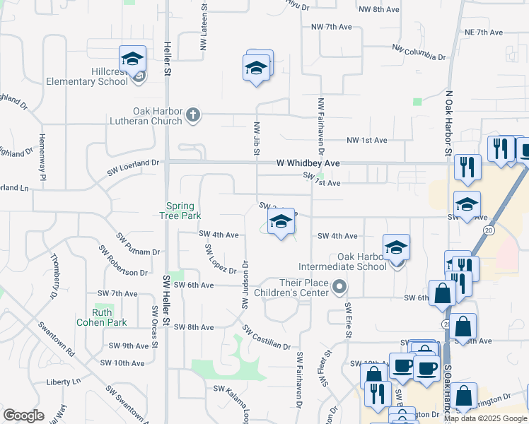 map of restaurants, bars, coffee shops, grocery stores, and more near 941 Southwest 2nd Avenue in Oak Harbor