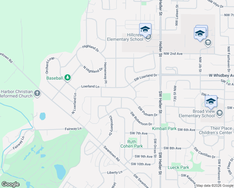 map of restaurants, bars, coffee shops, grocery stores, and more near 1839 Southwest Loerland Drive in Oak Harbor